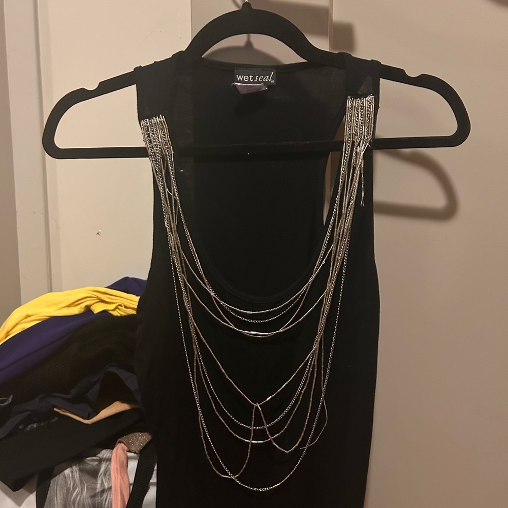 Wet Seal Black Tank Top with Silver Chains